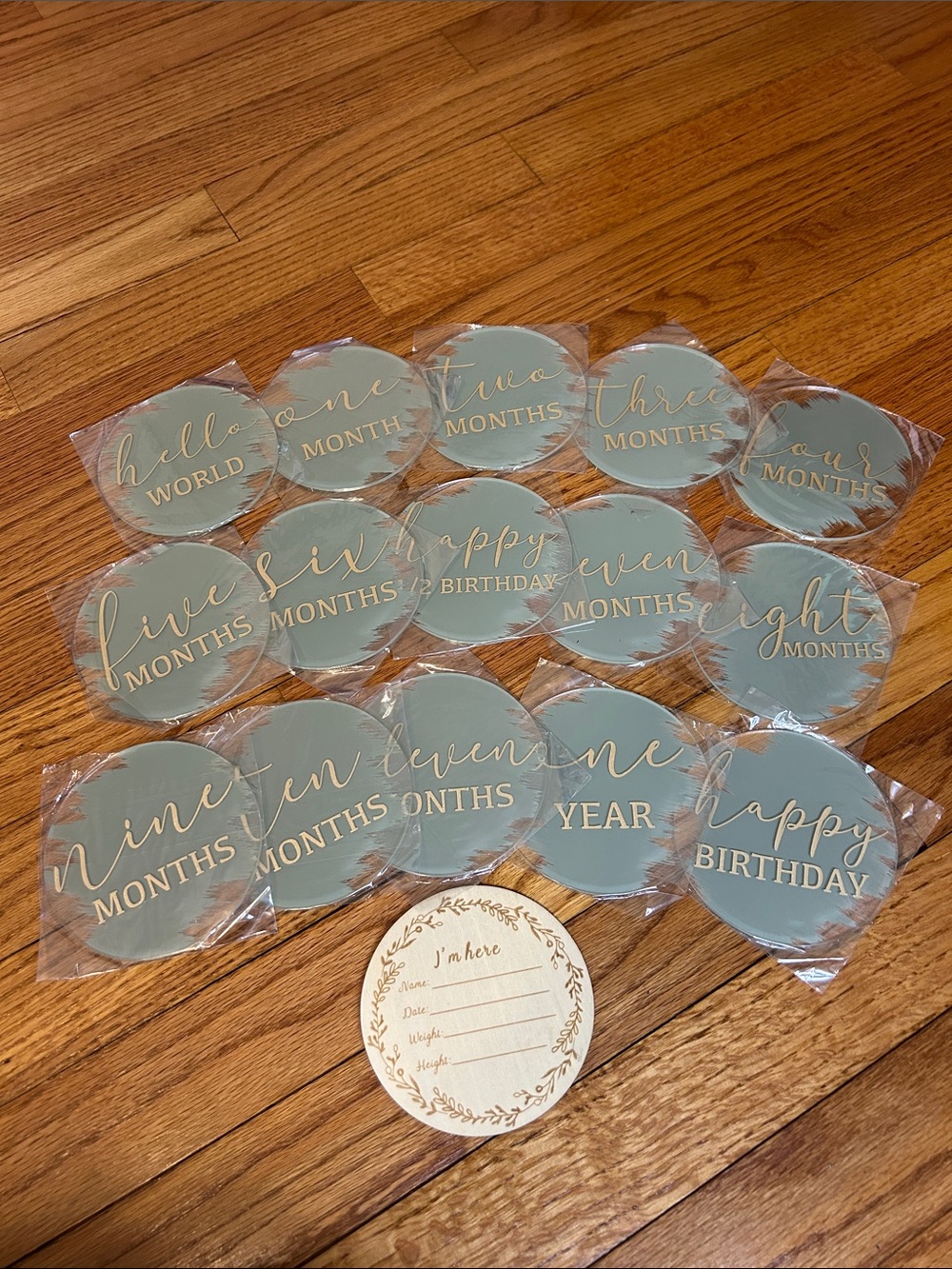 Baby Monthly Milestone Discs - Sage Green with Gold Script